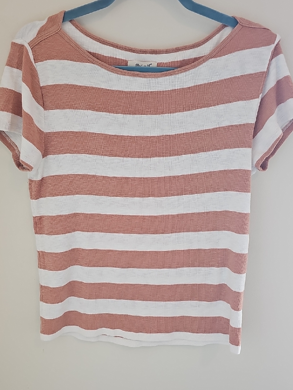 Madewell Striped Short Sleeve Tee - White & Dusty Rose. Size Large.